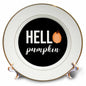 3dRose Stamp City - Typography - Hello Pumpkin with a Pumpkin as The o in Hello. White Letters on Black - Plates (cp_322366)