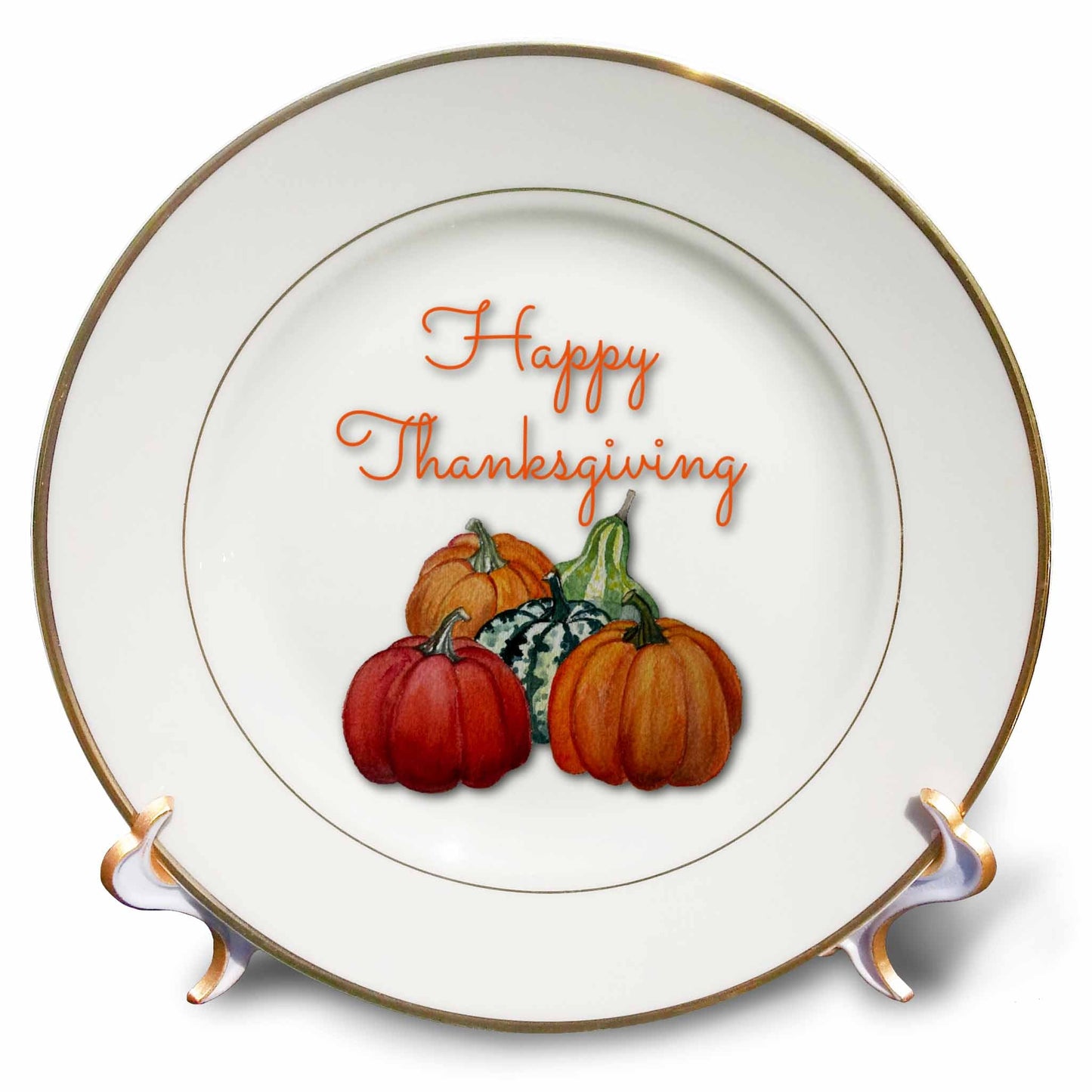 3dRose Gourds and Pumpkins with Thanksgiving Text Above - Plates (cp_356146)