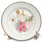 3dRose Pink, White, and Image Of Gold Floral Pumpkin Illustration - Plates (cp_357051)