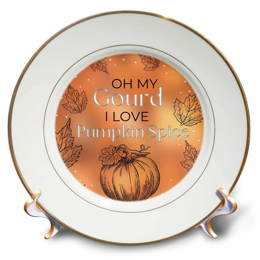 3dRose Oh my Gourd I Love Pumpkin Spice Funny Orange Fall Autumn Season Humor - Plates (cp-371841)