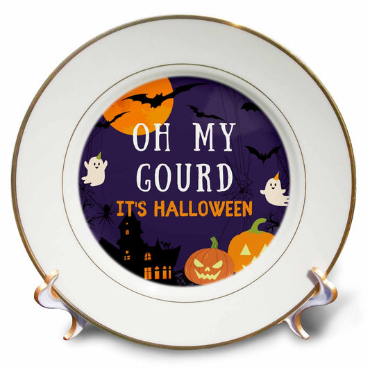 3dRose Oh my Gourd Its Halloween - Spooky Cute Funny Pumpkin Pun Humor - Plates (cp-371844)
