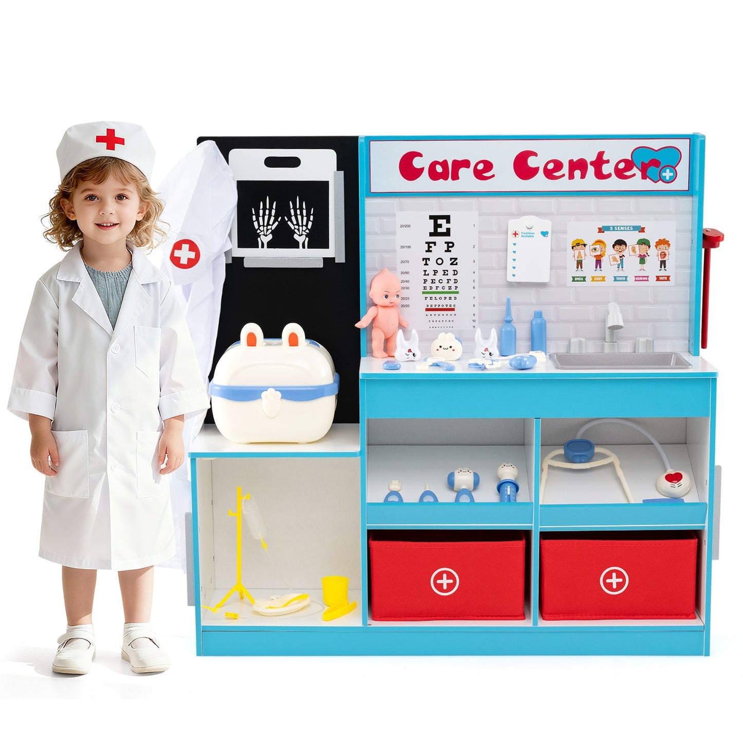 Play Doctor's Office Wood Medical Center Toy Set with Examine Region