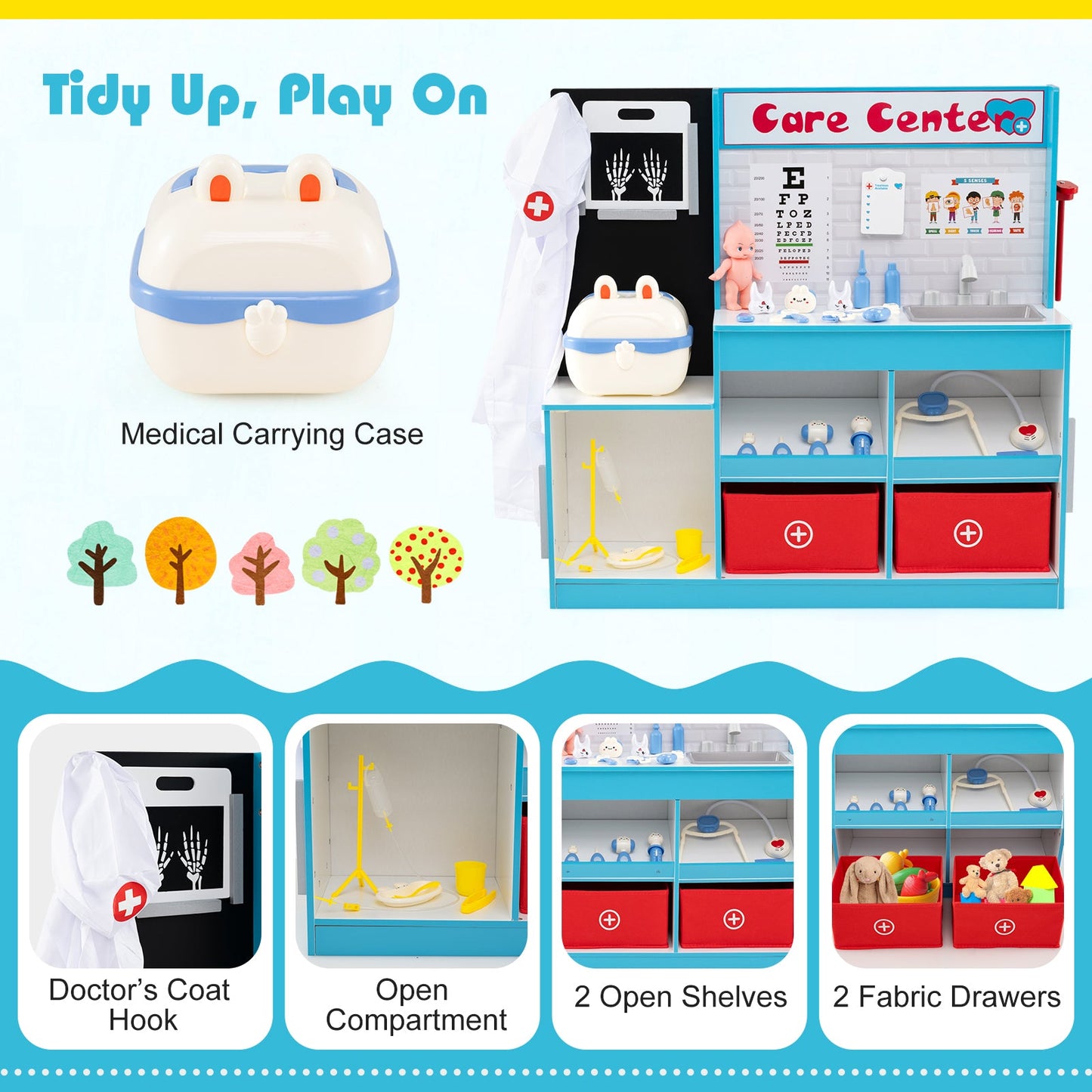 Play Doctor's Office Wood Medical Center Toy Set with Examine Region