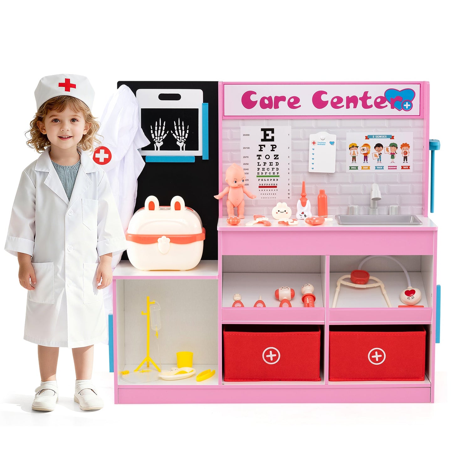 Play Doctor's Office Wood Medical Center Toy Set with Examine Region