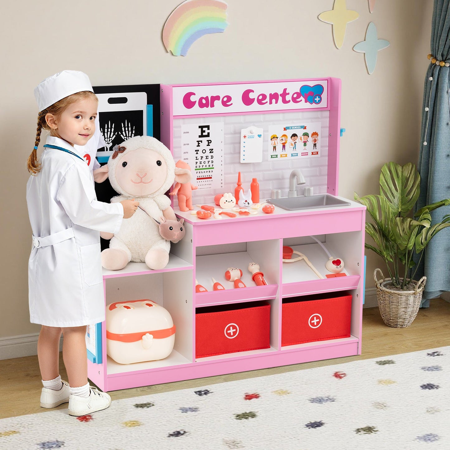 Play Doctor's Office Wood Medical Center Toy Set with Examine Region