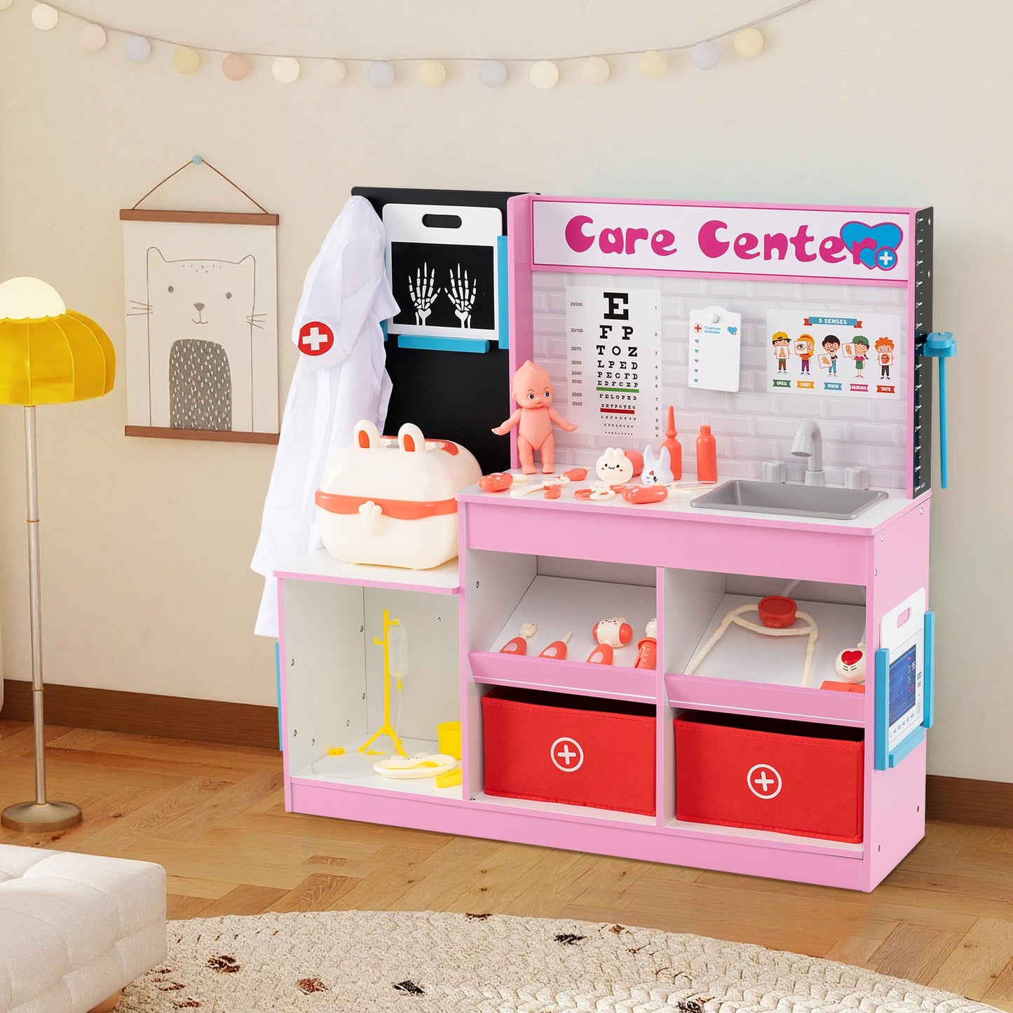 Play Doctor's Office Wood Medical Center Toy Set with Examine Region