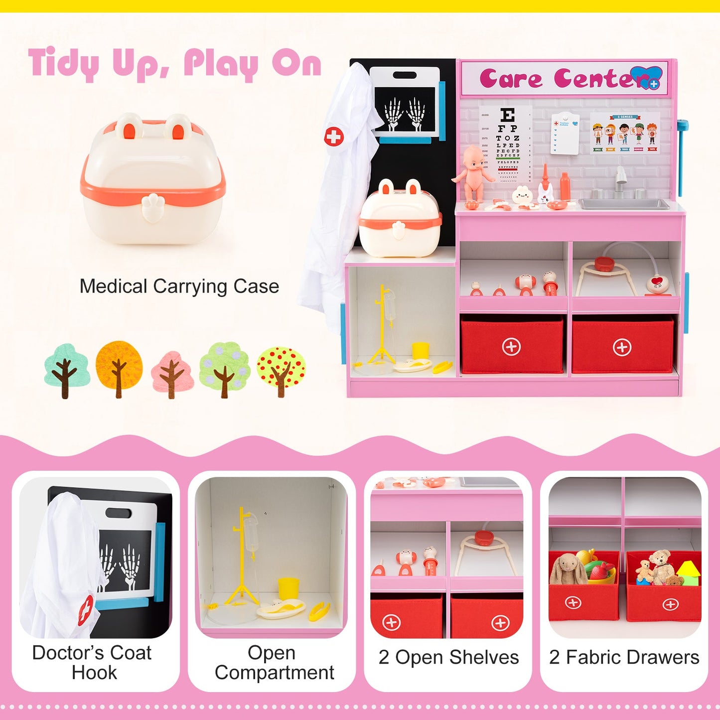 Play Doctor's Office Wood Medical Center Toy Set with Examine Region