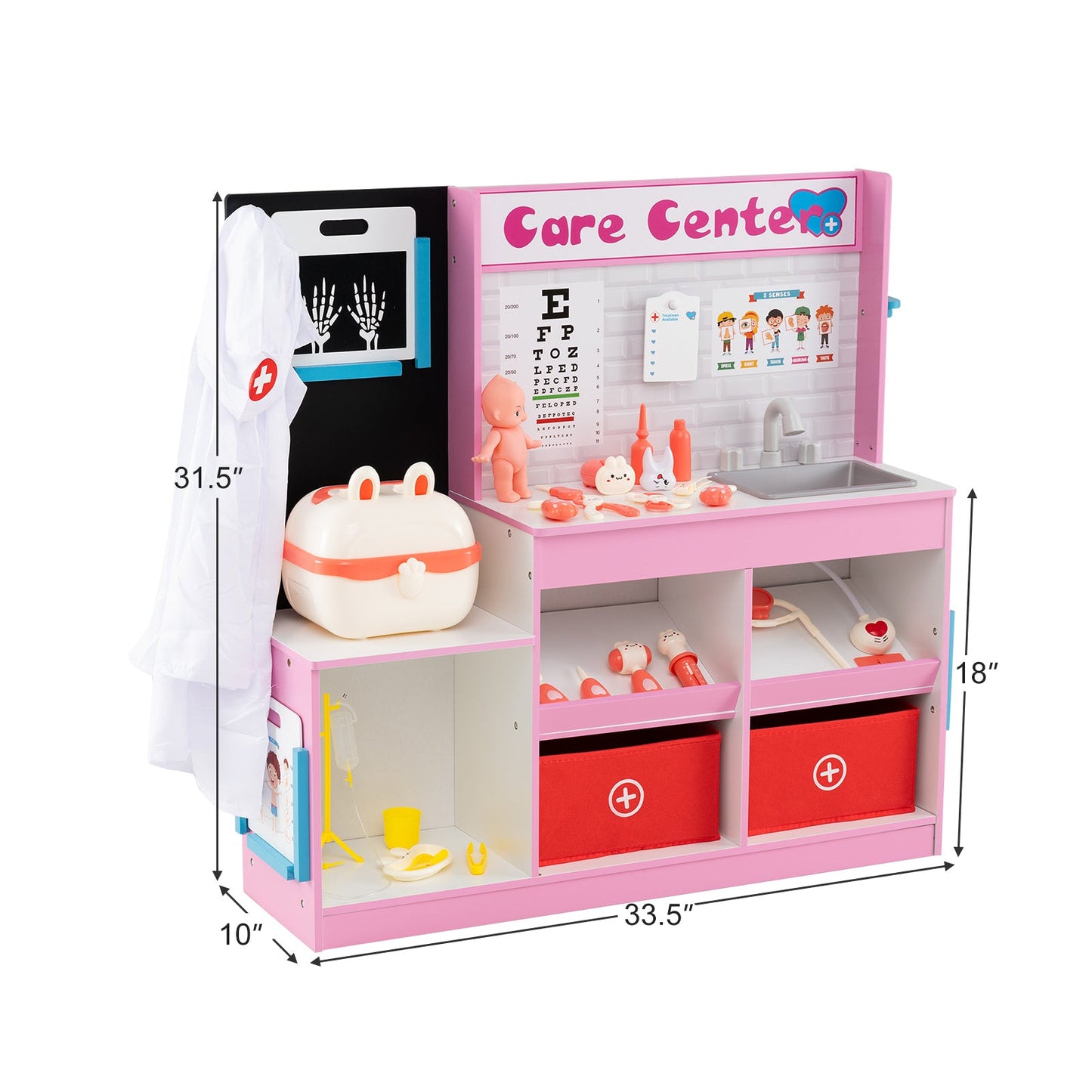 Play Doctor's Office Wood Medical Center Toy Set with Examine Region