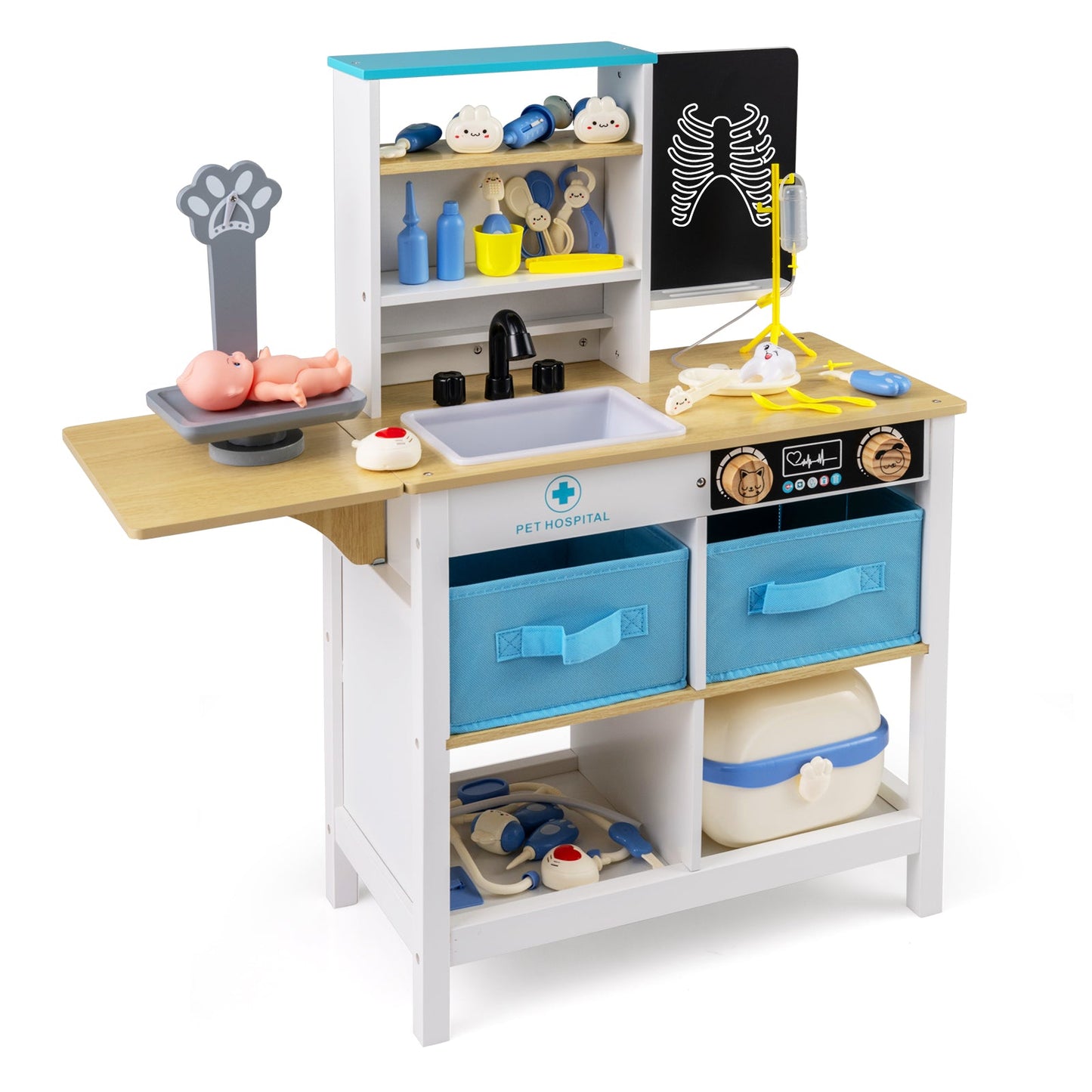 Play Doctor's Office Wood Medical Center Toy Set with Blackboard
