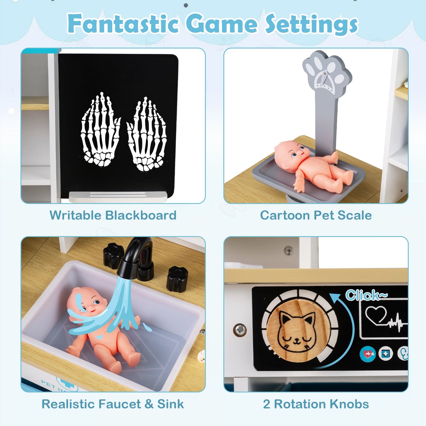 Play Doctor's Office Wood Medical Center Toy Set with Blackboard