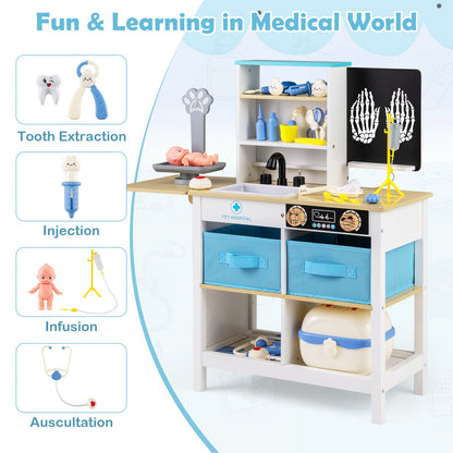 Play Doctor's Office Wood Medical Center Toy Set with Blackboard