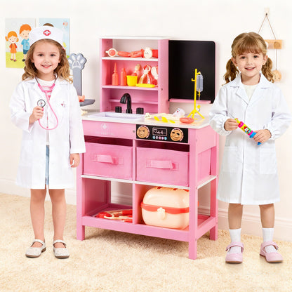 Play Doctor's Office Wood Medical Center Toy Set with Blackboard