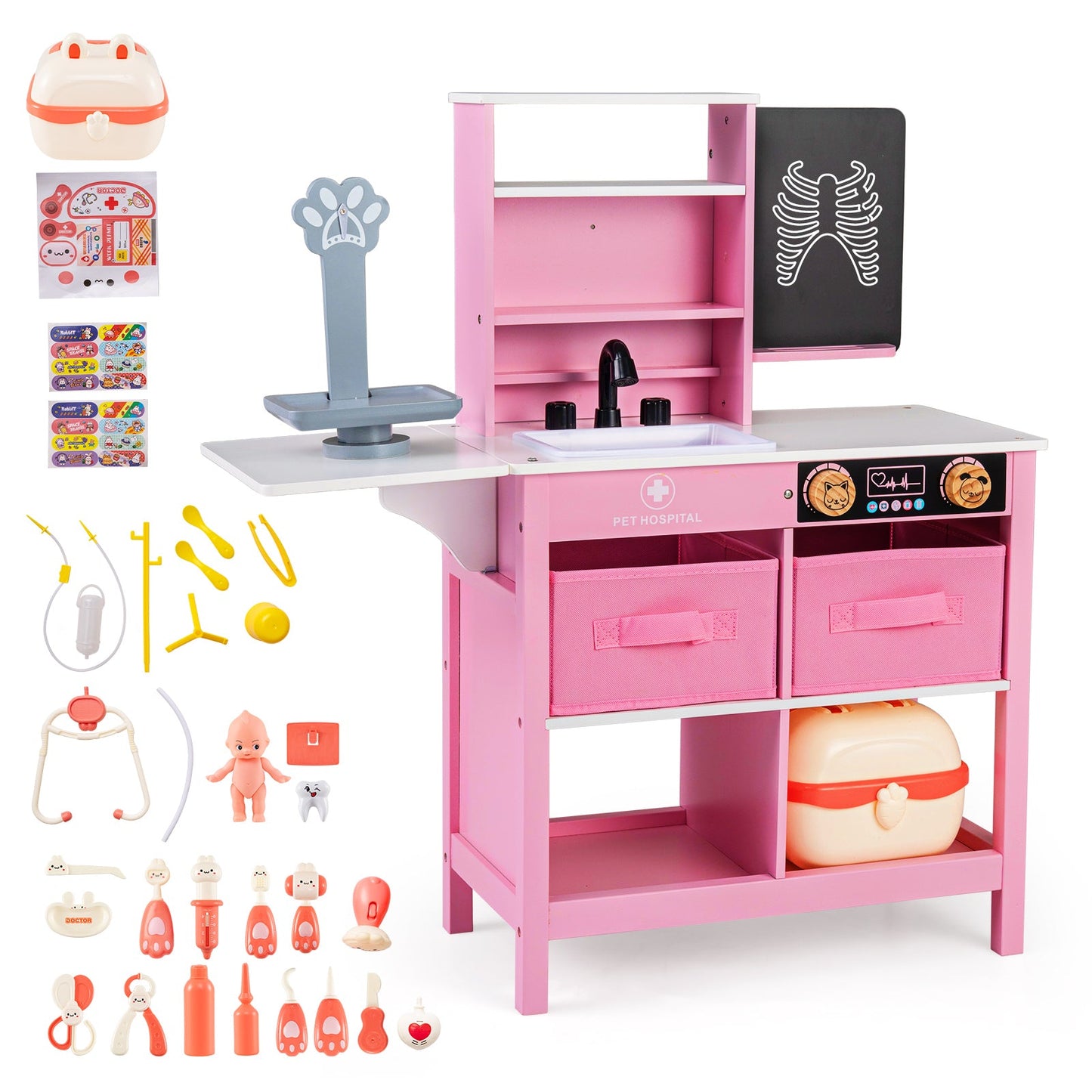 Play Doctor's Office Wood Medical Center Toy Set with Blackboard