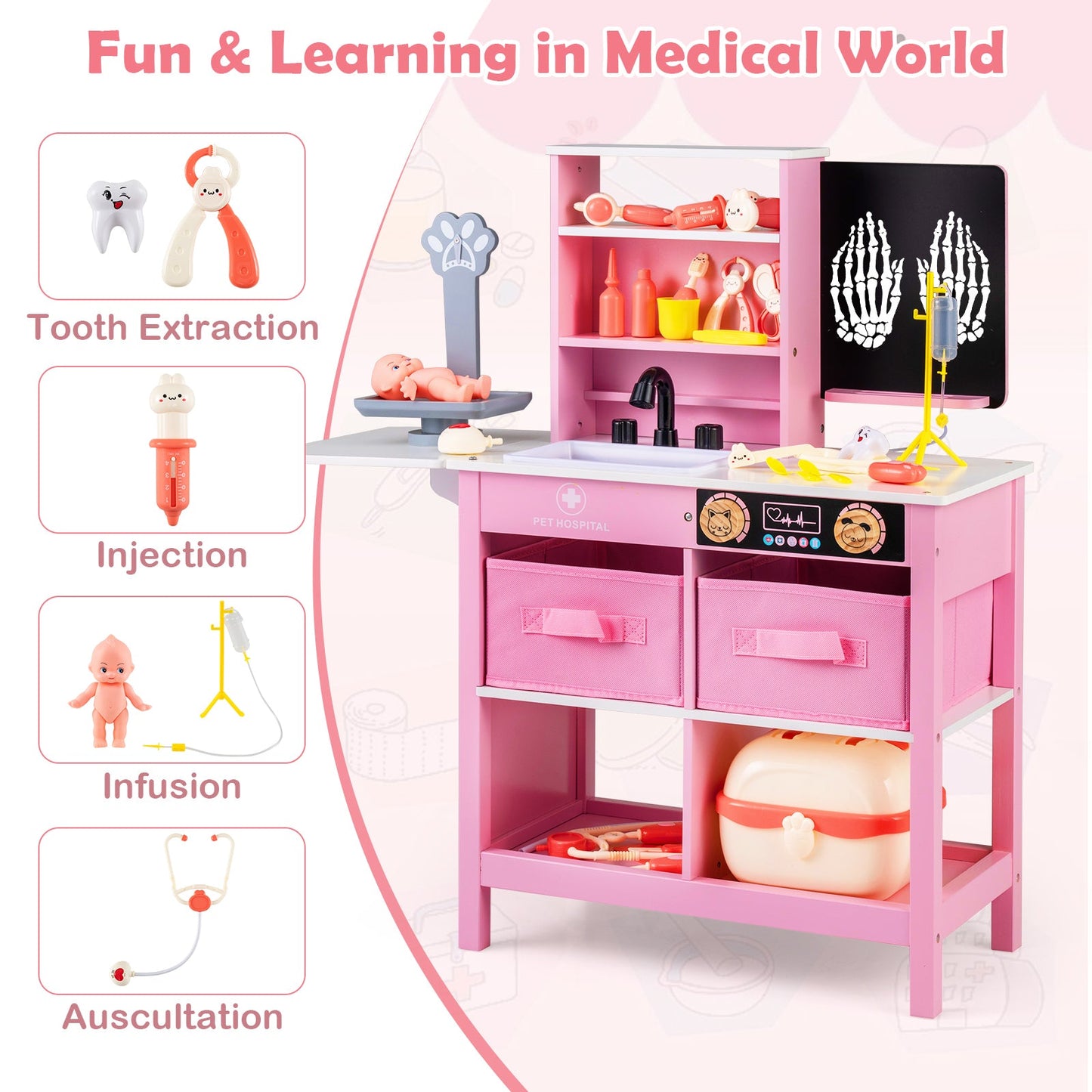 Play Doctor's Office Wood Medical Center Toy Set with Blackboard