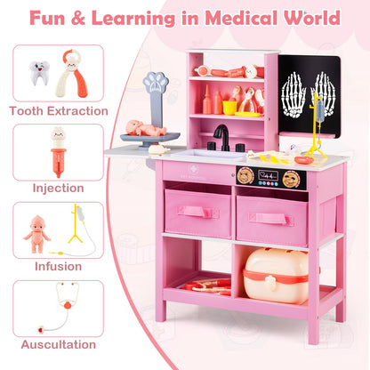 Play Doctor's Office Wood Medical Center Toy Set with Blackboard