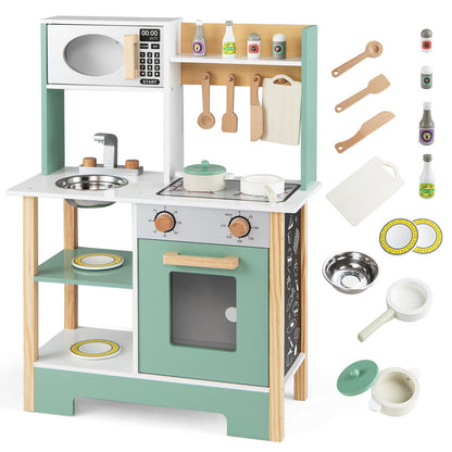 Play Kitchen Wooden Toy Kitchen Playset with Chalkboard Birthday Gift for Kids Aged 3 +