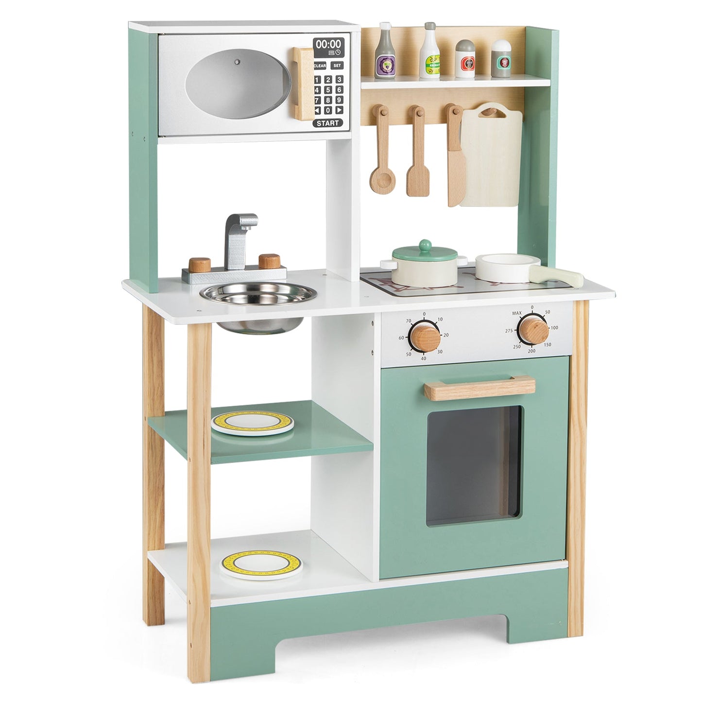 Play Kitchen Wooden Toy Kitchen Playset with Chalkboard Birthday Gift for Kids Aged 3 +