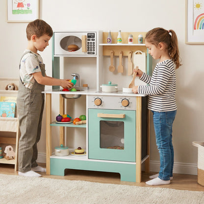 Play Kitchen Wooden Toy Kitchen Playset with Chalkboard Birthday Gift for Kids Aged 3 +