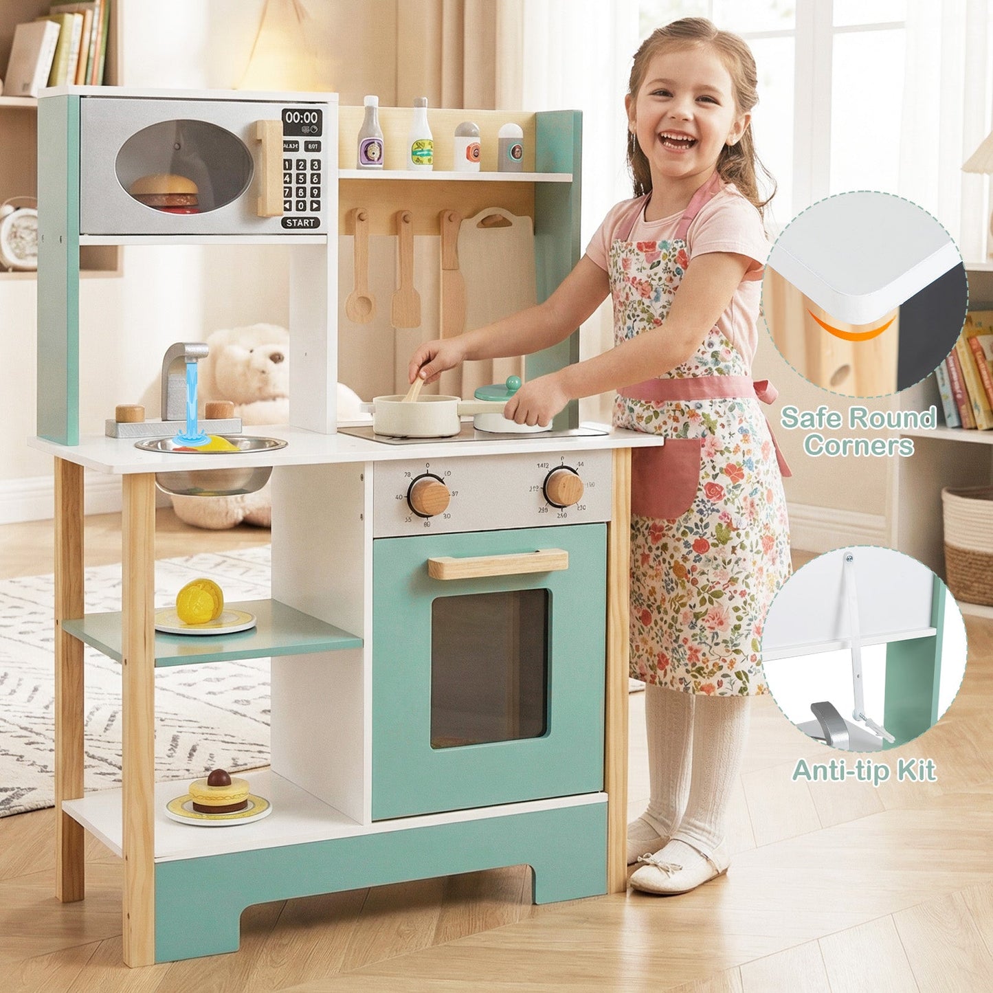 Play Kitchen Wooden Toy Kitchen Playset with Chalkboard Birthday Gift for Kids Aged 3 +