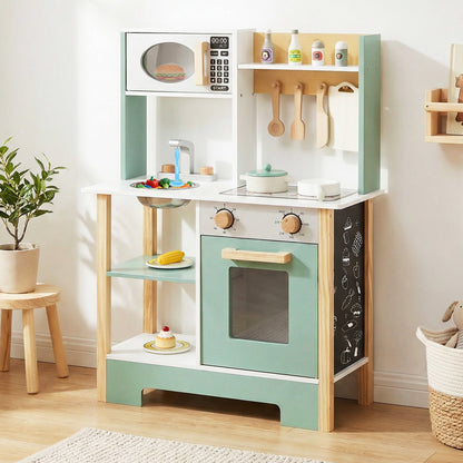 Play Kitchen Wooden Toy Kitchen Playset with Chalkboard Birthday Gift for Kids Aged 3 +