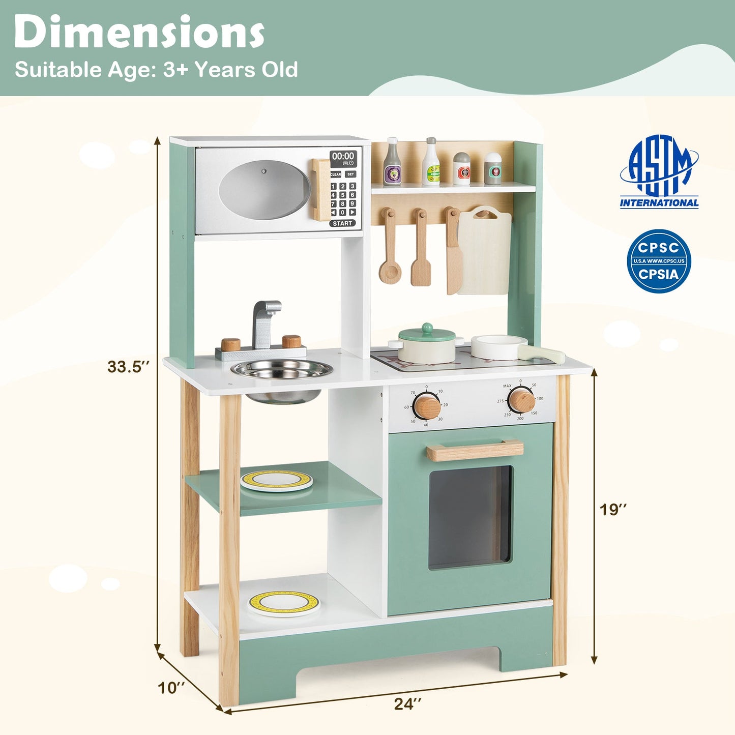 Play Kitchen Wooden Toy Kitchen Playset with Chalkboard Birthday Gift for Kids Aged 3 +