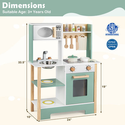 Play Kitchen Wooden Toy Kitchen Playset with Chalkboard Birthday Gift for Kids Aged 3 +