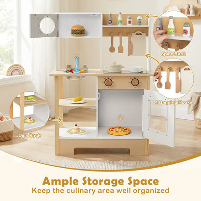 Play Kitchen Wooden Toy Kitchen Playset with Chalkboard Birthday Gift for Kids Aged 3 +