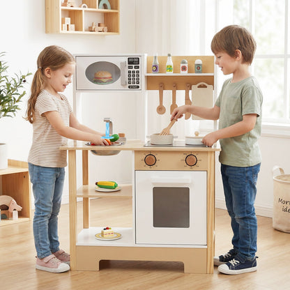 Play Kitchen Wooden Toy Kitchen Playset with Chalkboard Birthday Gift for Kids Aged 3 +