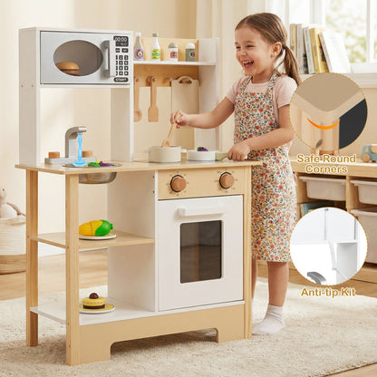Play Kitchen Wooden Toy Kitchen Playset with Chalkboard Birthday Gift for Kids Aged 3 +