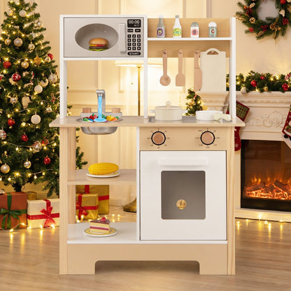 Play Kitchen Wooden Toy Kitchen Playset with Chalkboard Birthday Gift for Kids Aged 3 +