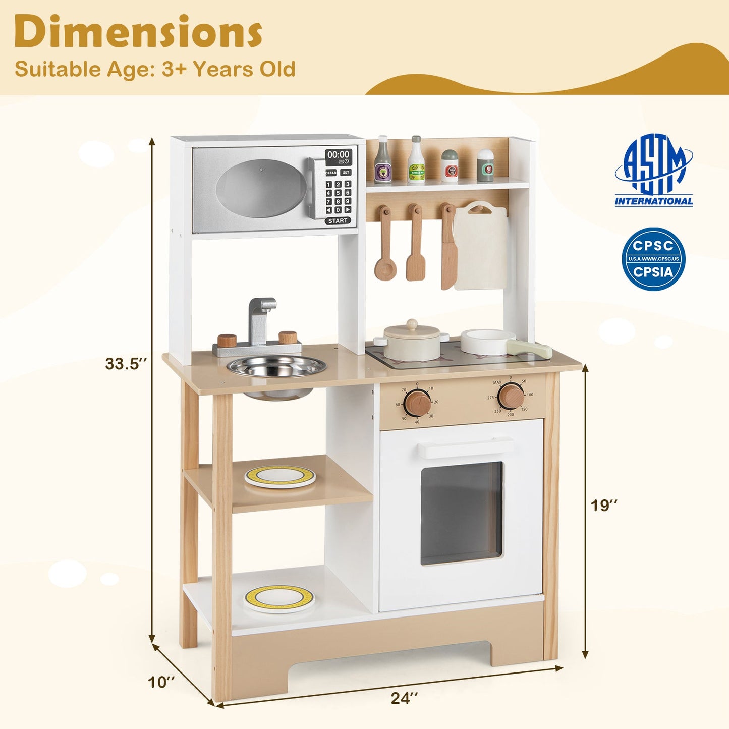 Play Kitchen Wooden Toy Kitchen Playset with Chalkboard Birthday Gift for Kids Aged 3 +
