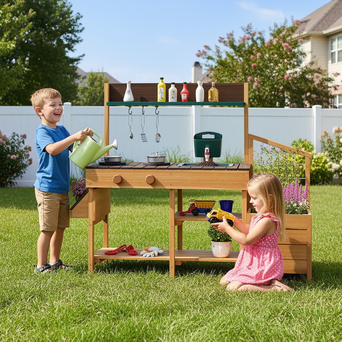 Play Kitchen for Kids Wooden Toy Kitchen Playset Pretend Mud Kitchen