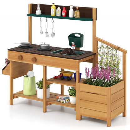 Play Kitchen for Kids Wooden Toy Kitchen Playset Pretend Mud Kitchen