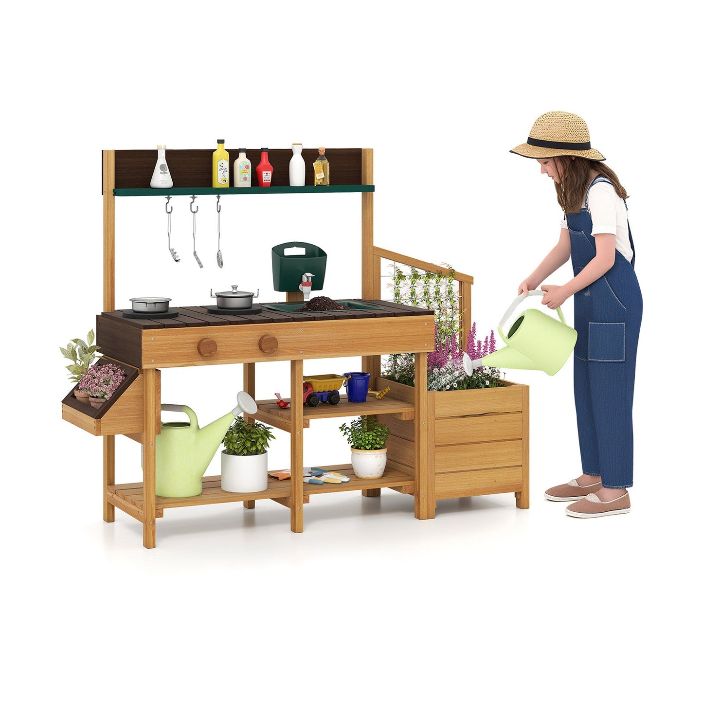 Play Kitchen for Kids Wooden Toy Kitchen Playset Pretend Mud Kitchen
