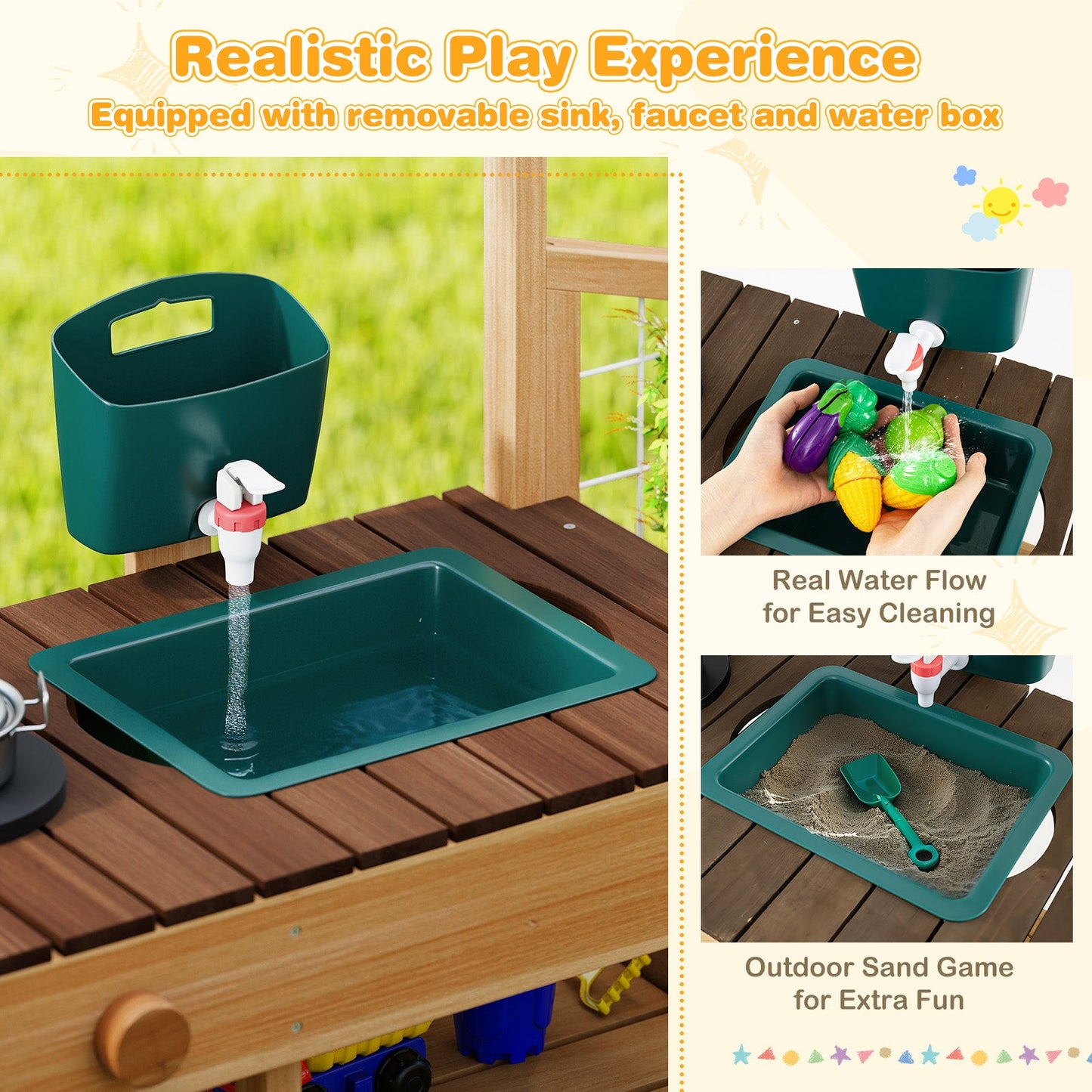 Play Kitchen for Kids Wooden Toy Kitchen Playset Pretend Mud Kitchen