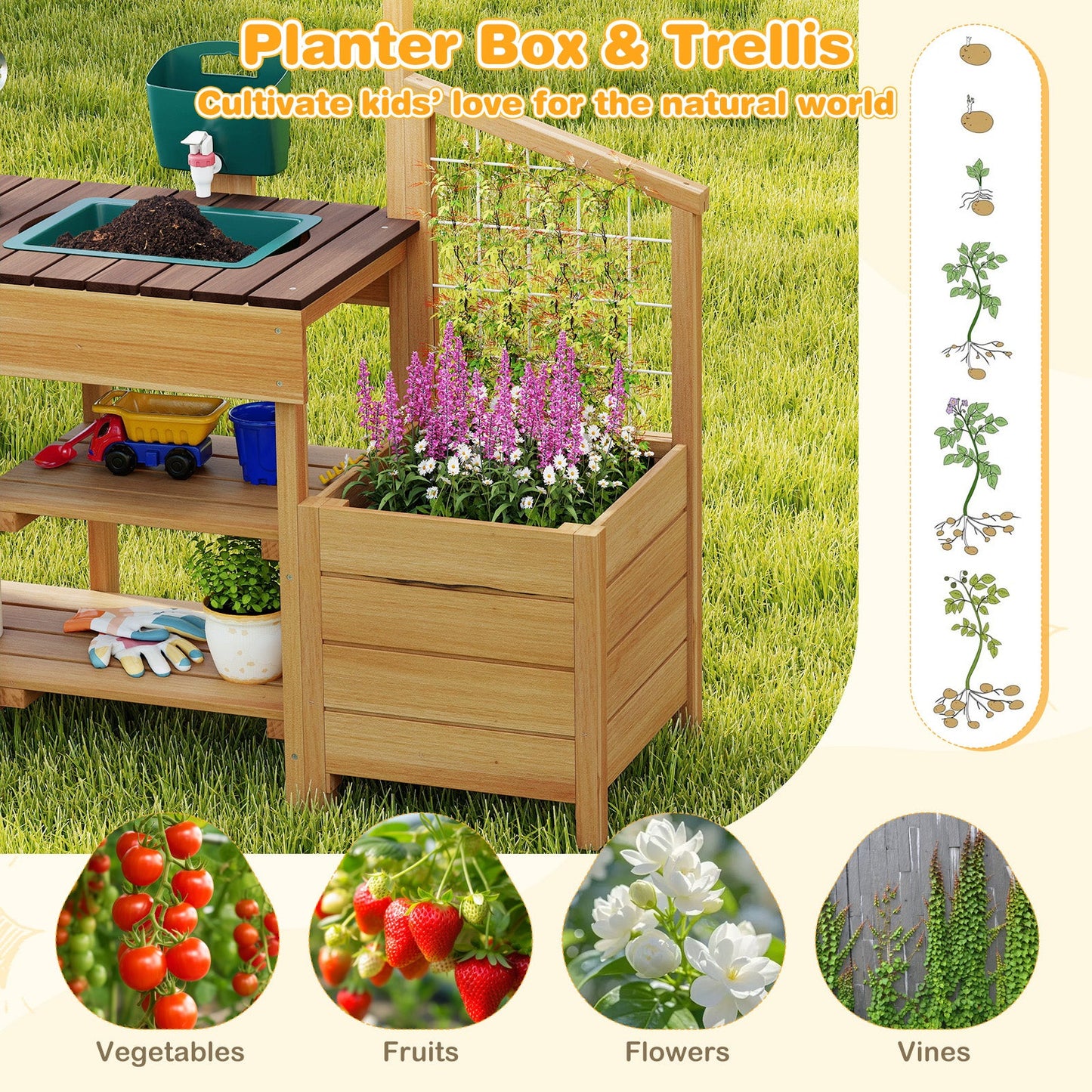 Play Kitchen for Kids Wooden Toy Kitchen Playset Pretend Mud Kitchen