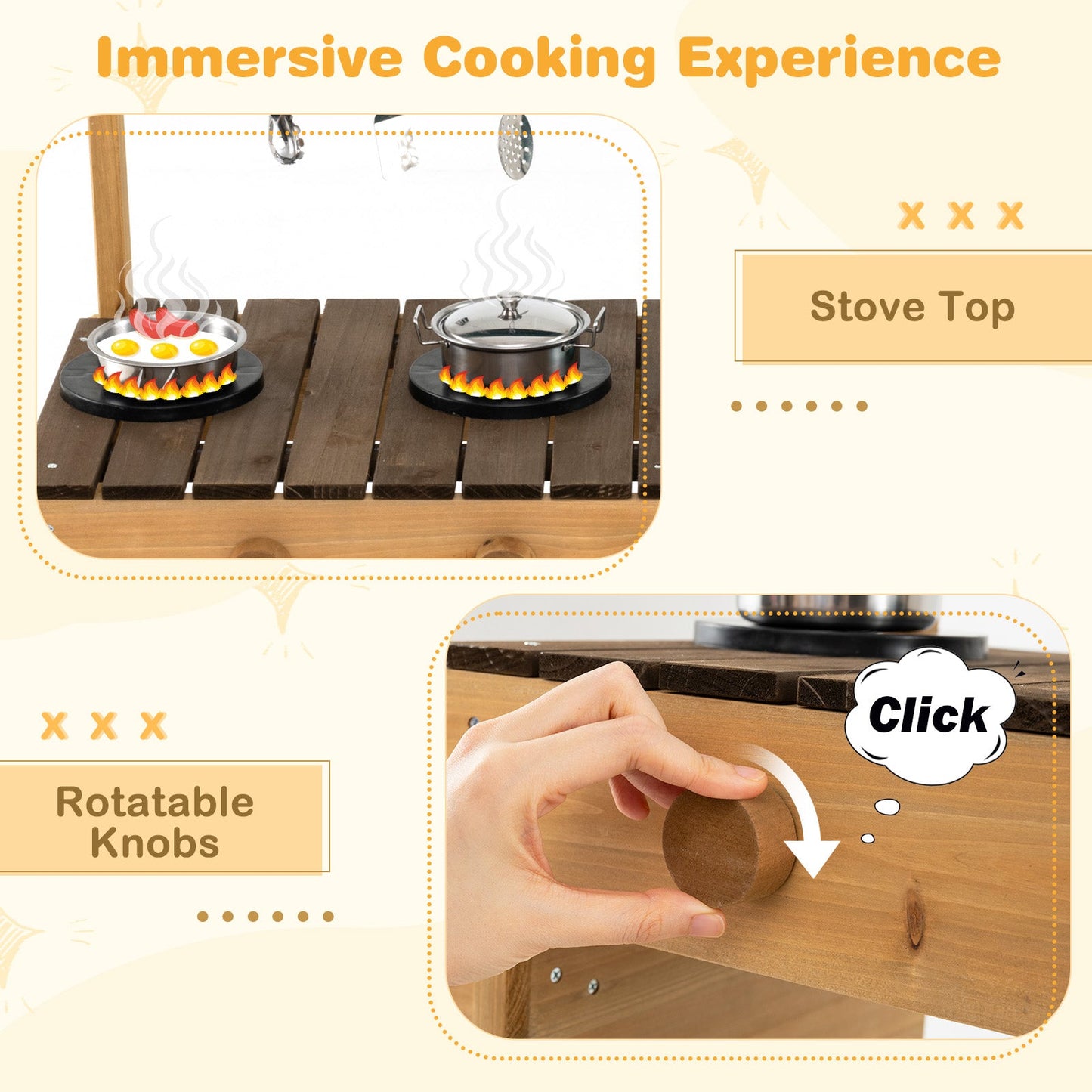 Play Kitchen for Kids Wooden Toy Kitchen Playset Pretend Mud Kitchen