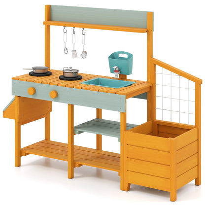 Play Kitchen for Kids Wooden Toy Kitchen Playset Pretend Mud Kitchen