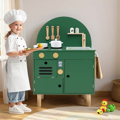 Play Kitchen for Kids Wooden Kitchen Playset with Stoves Faucet Sink Microwave and Oven
