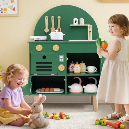 Play Kitchen for Kids Wooden Kitchen Playset with Stoves Faucet Sink Microwave and Oven