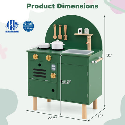 Play Kitchen for Kids Wooden Kitchen Playset with Stoves Faucet Sink Microwave and Oven