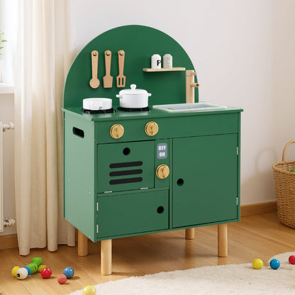 Play Kitchen for Kids Wooden Kitchen Playset with Stoves Faucet Sink Microwave and Oven