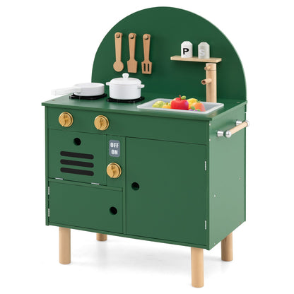 Play Kitchen for Kids Wooden Kitchen Playset with Stoves Faucet Sink Microwave and Oven