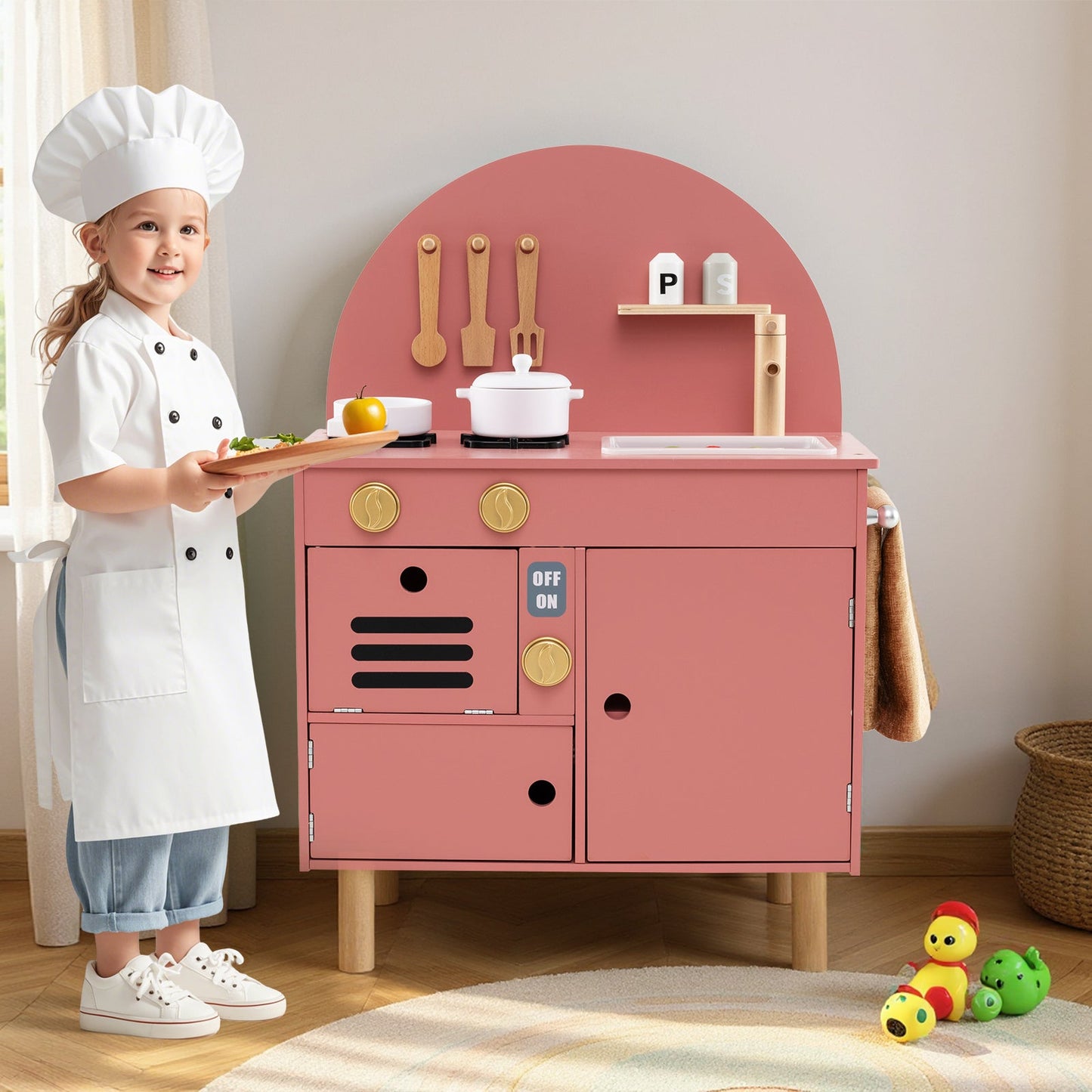 Play Kitchen for Kids Wooden Kitchen Playset with Stoves Faucet Sink Microwave and Oven