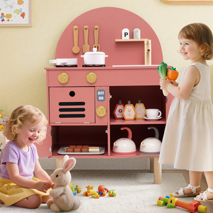 Play Kitchen for Kids Wooden Kitchen Playset with Stoves Faucet Sink Microwave and Oven