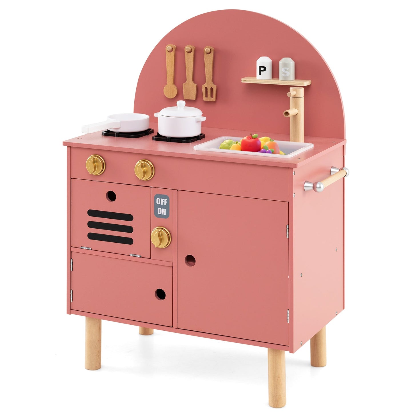 Play Kitchen for Kids Wooden Kitchen Playset with Stoves Faucet Sink Microwave and Oven