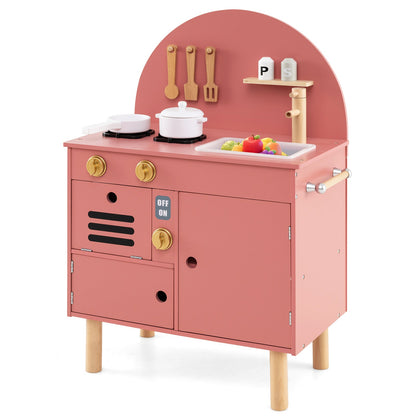 Play Kitchen for Kids Wooden Kitchen Playset with Stoves Faucet Sink Microwave and Oven