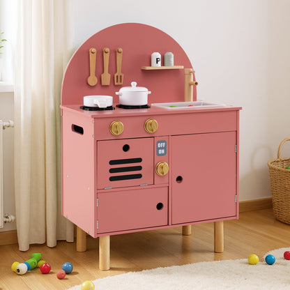 Play Kitchen for Kids Wooden Kitchen Playset with Stoves Faucet Sink Microwave and Oven