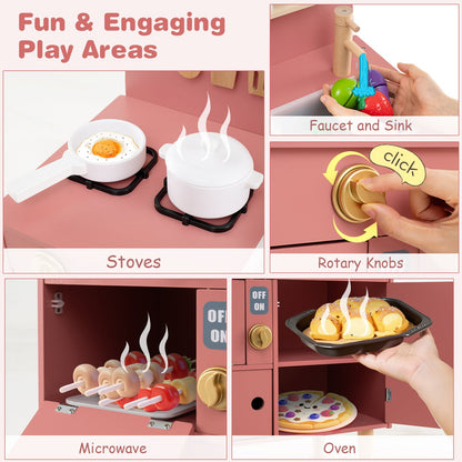 Play Kitchen for Kids Wooden Kitchen Playset with Stoves Faucet Sink Microwave and Oven