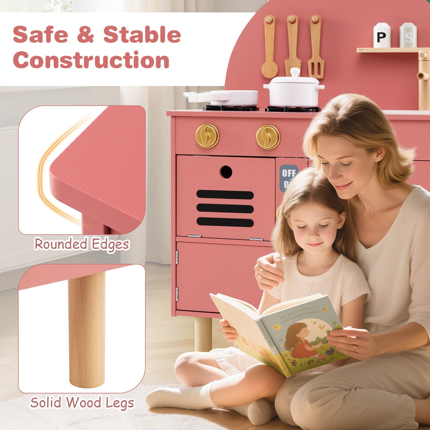 Play Kitchen for Kids Wooden Kitchen Playset with Stoves Faucet Sink Microwave and Oven